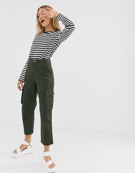 Monki Wide Leg Utility Trousers With Oversized Pockets In Natural Lyst