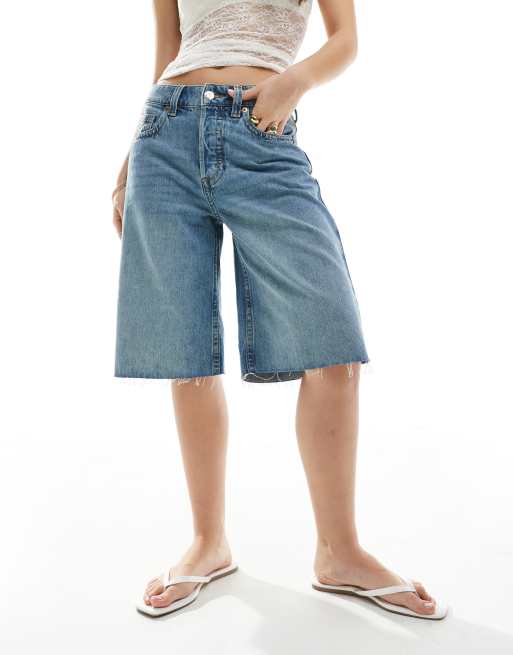 Monki - Peggy - Baggy denim short met lage taille in middenblauwe wassing , 3 van 5