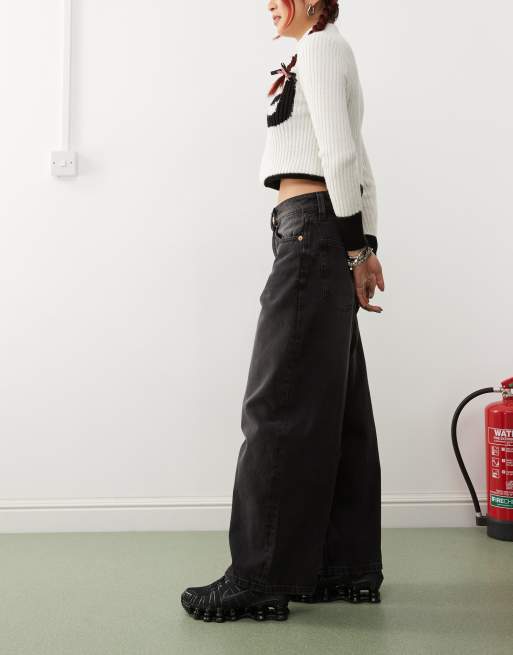 Monki – Peggy – Czarne luźne jeansy z niskim stanem i efektem sprania, 3 z 5