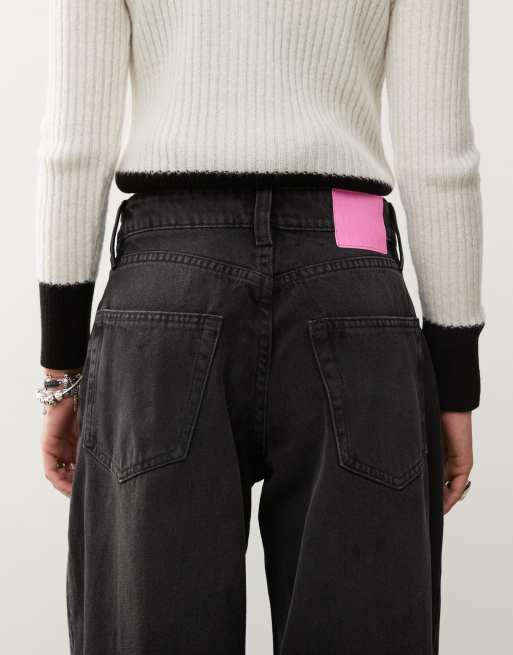 Monki – Peggy – Czarne luźne jeansy z niskim stanem i efektem sprania, 4 z 5