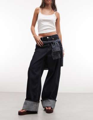 Monki Peggy Fold Up Loose Fit Jeans In Black