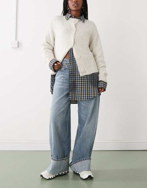 Monki - Peggy - Jeans ampi lavaggio blu chiaro con risvolto - view 1