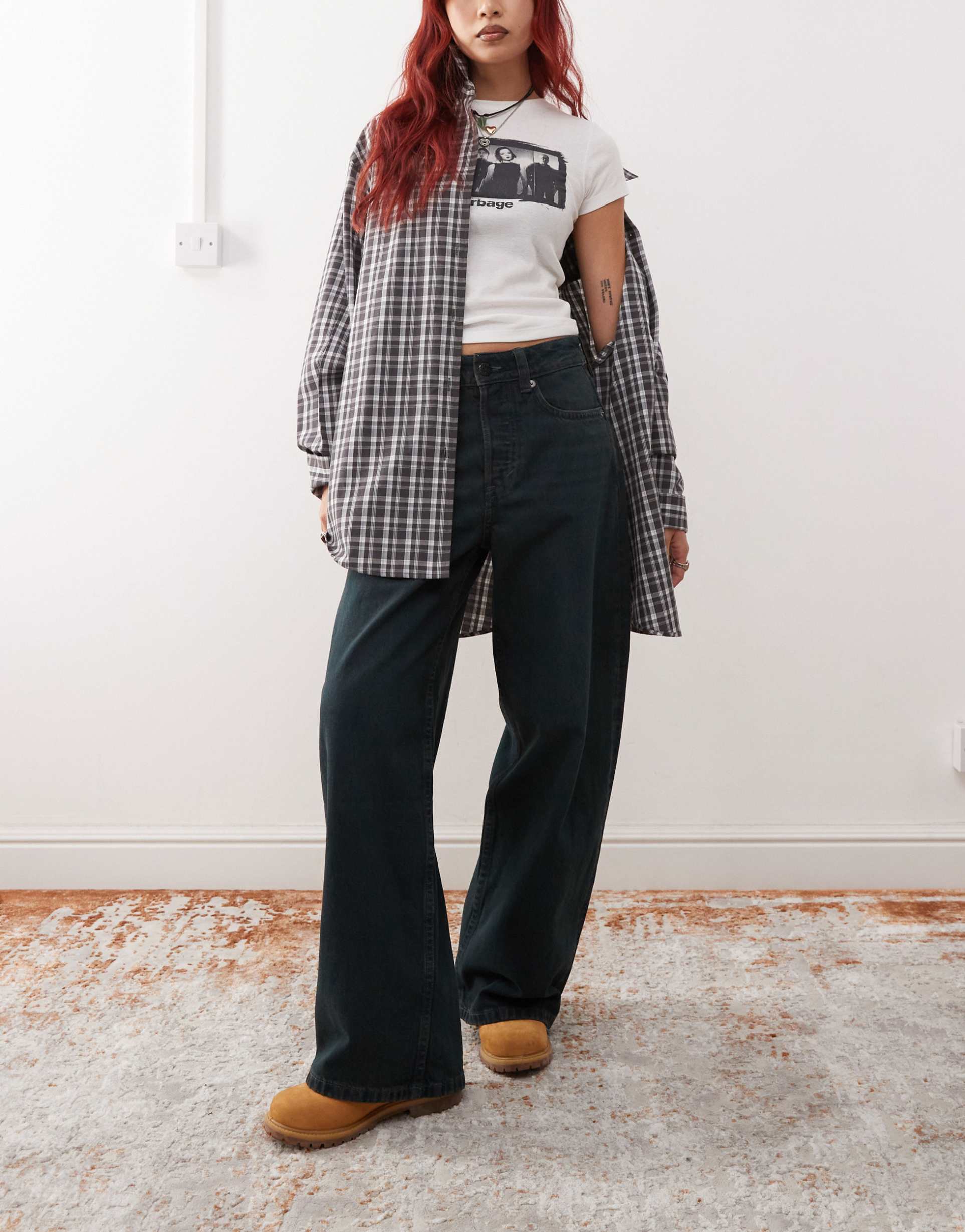 monki peggy loose baggy fit low rise jeans in smoky blue