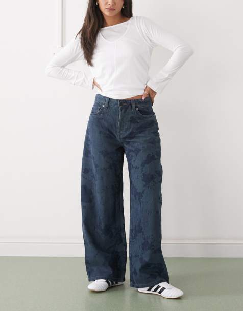 Monki Peggy baggy jeans in dark blue tiedye wash 