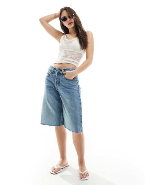 Monki - Peggy - Short en jean baggy à taille basse - Bleu moyen délavé - view 1