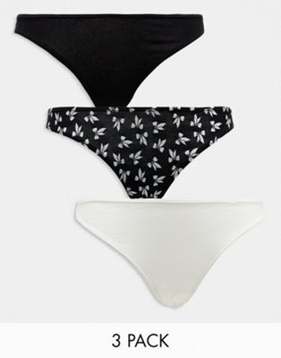 Monki Penny 3 pack briefs in black and white print