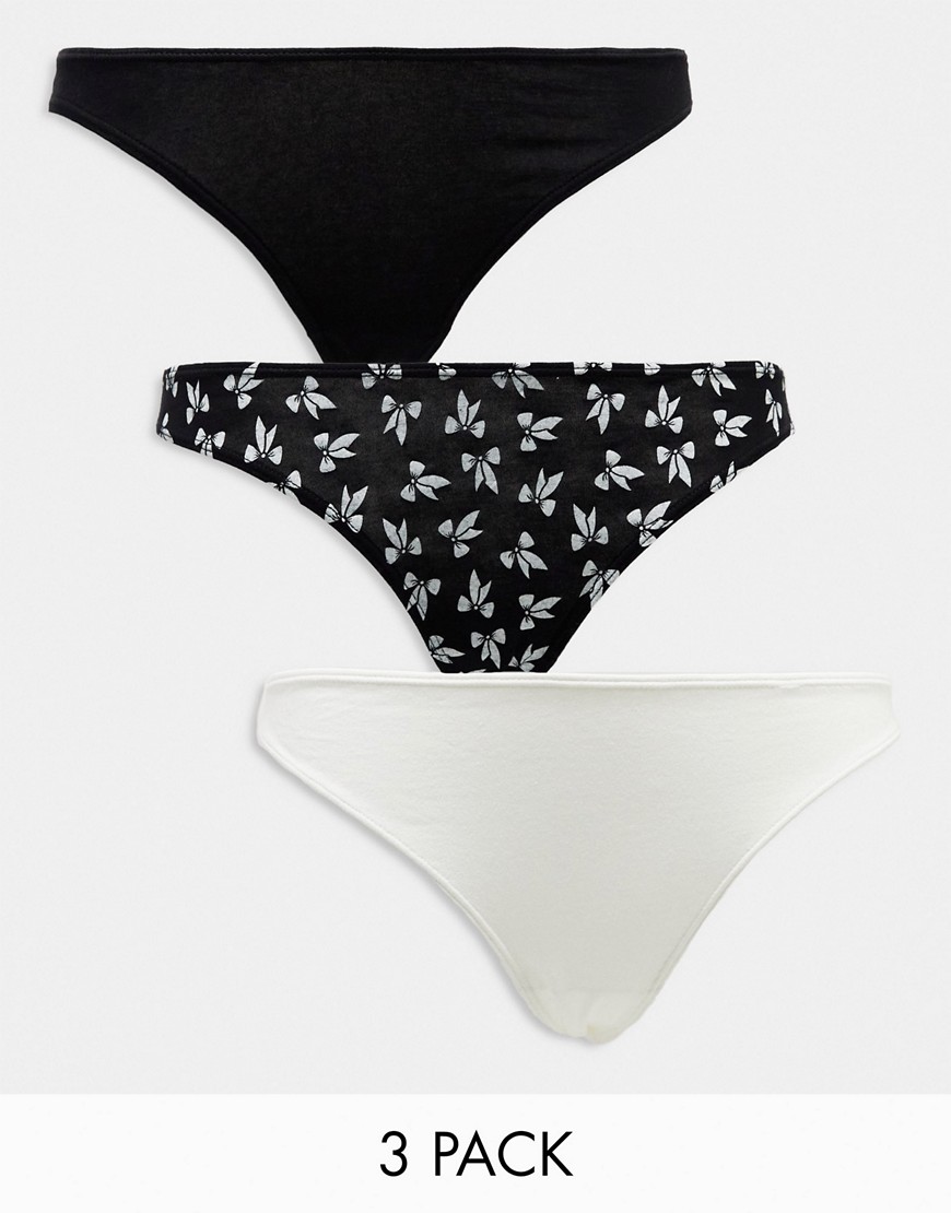 Monki Penny 3 pack briefs in black and white print-Multi