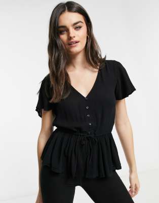 Monki peplum T-shirt in black