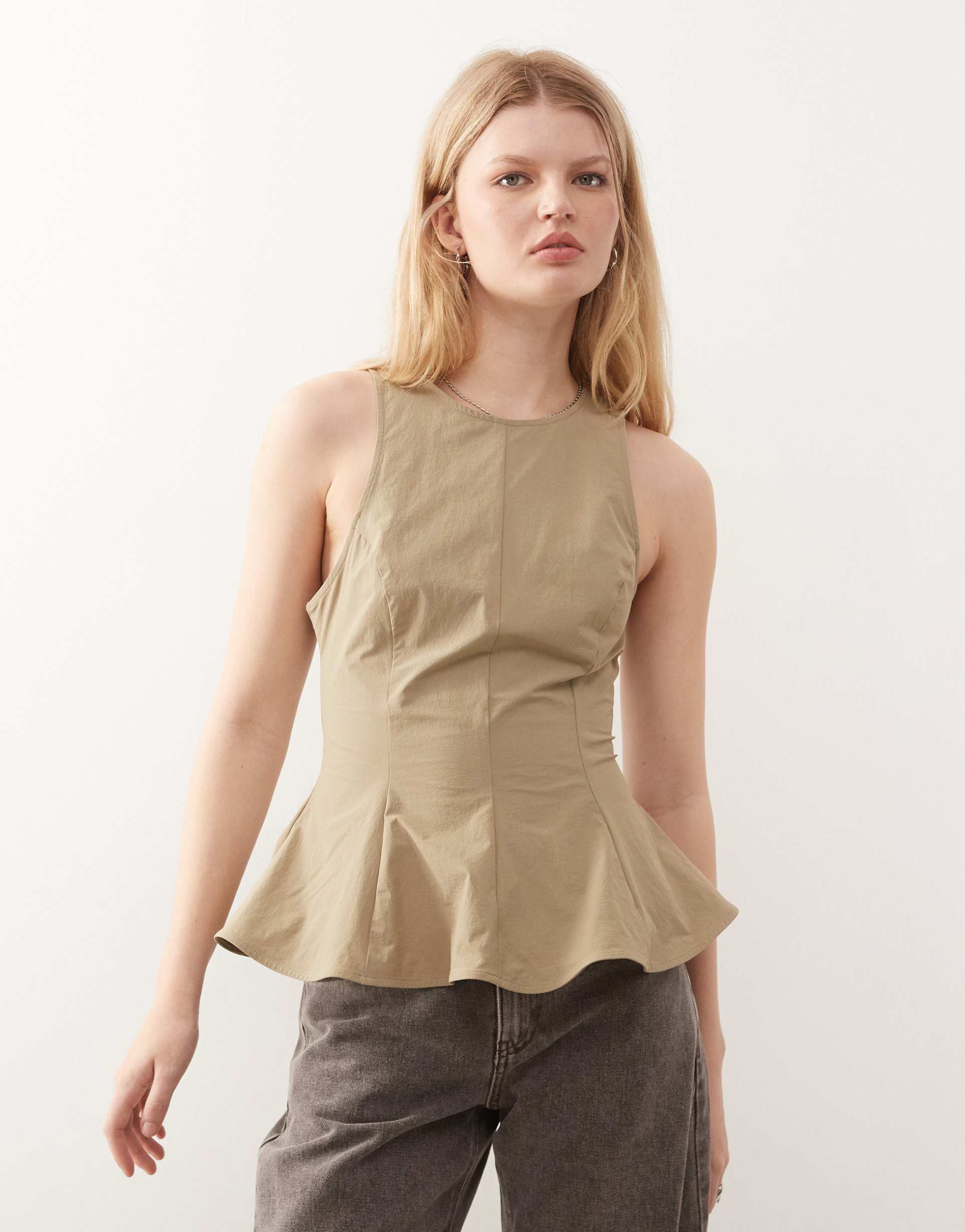monki peplum top in beige