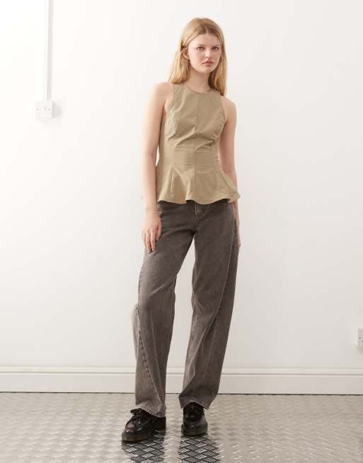 Monki peplum top in beige, 3 of 4