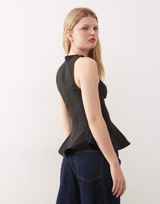 Monki peplum top in black, 4 of 4