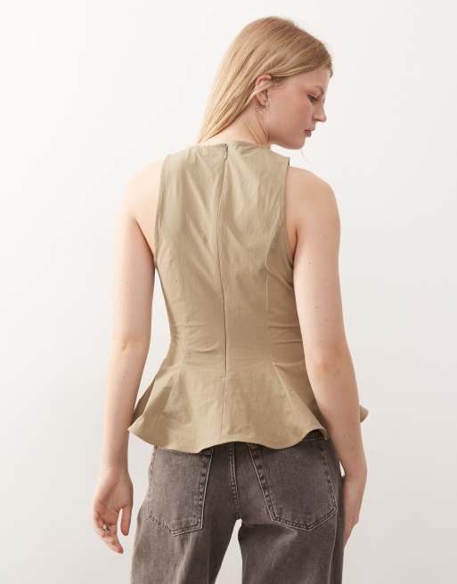 Monki - Peplumtop in beige, 4 van 4