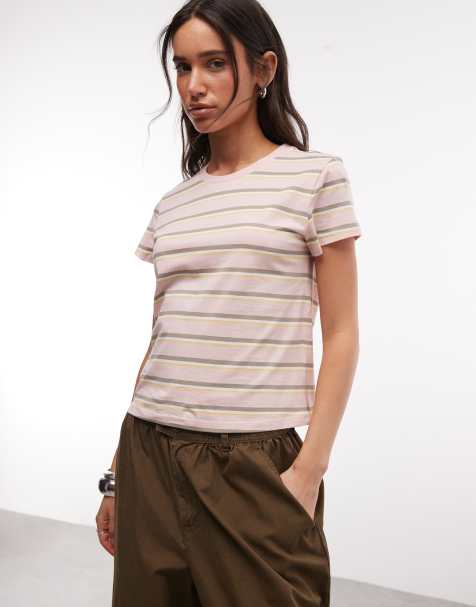Monki - Perfect - T-shirt rosa a righe - view 1