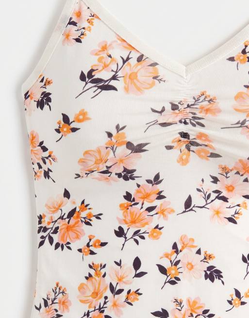 Monki – Persikofärgad, blommig topp med v-ringning, 8 av 8