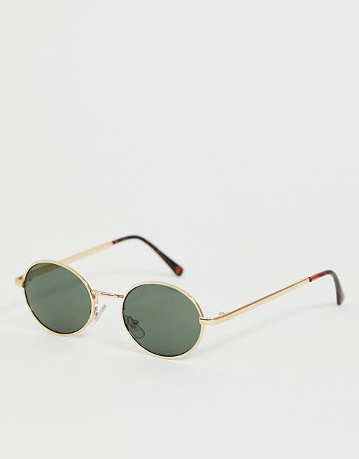 Monki - Petites lunettes de soleil ovales à monture dorée - Marron