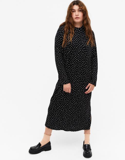 Monki - Pia - Vestito midi a maniche lunghe con stampa, colore nero