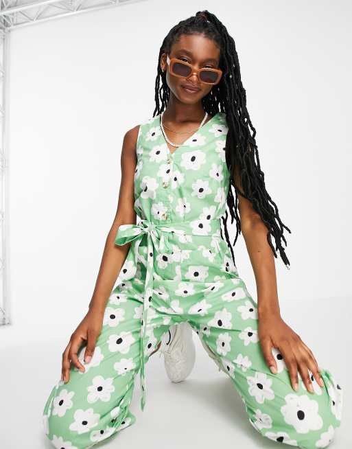 Monki Piffi Baumwoll Jumpsuit in Grun geblumt ASOS