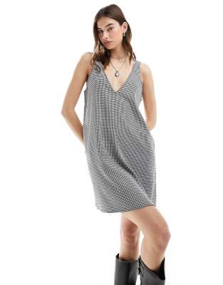 pinafore mini dress in black and white plaid-Multi