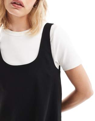 Monki Pinafore Mini Dress In Black