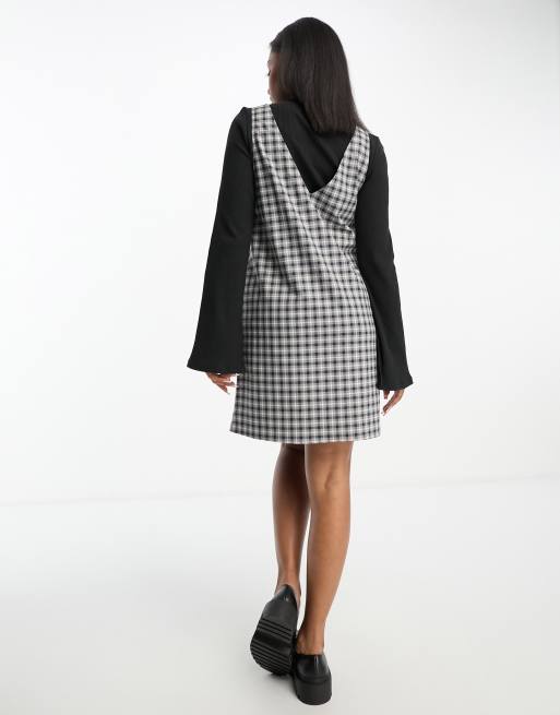 Checkered pinafore dress black and white sale