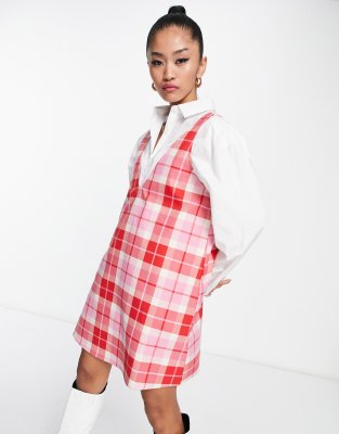 Pink store checked pinafore