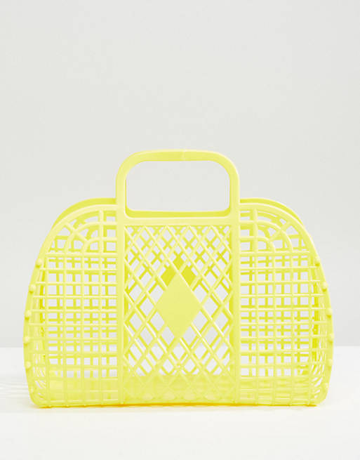 Monki plastic basket bag in yellow | ASOS