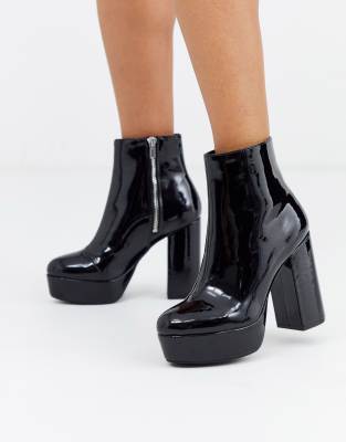 black leather platform heel boots