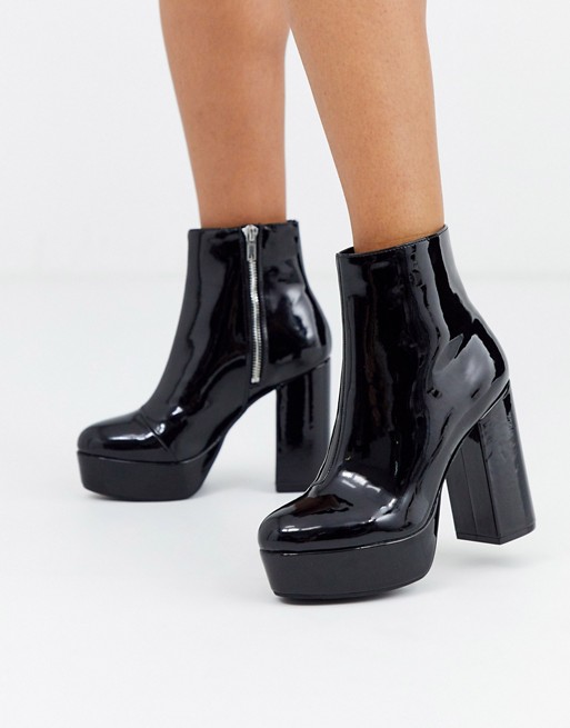 Monki platform faux leather high heel boots in black