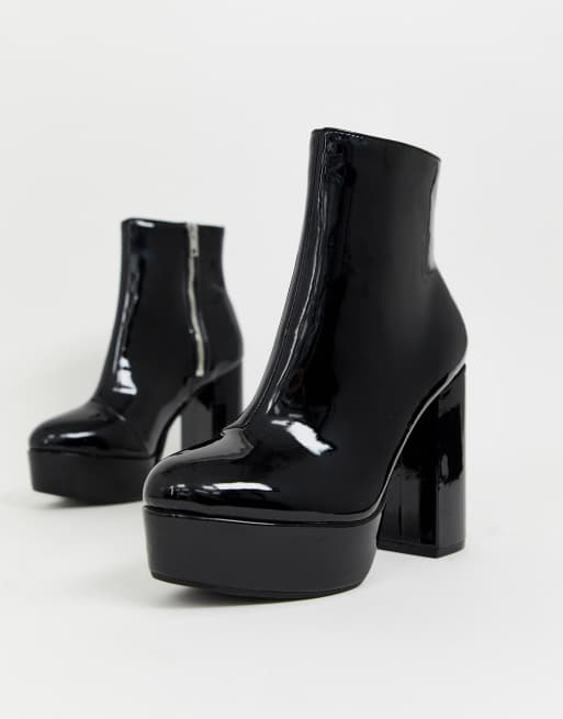 Monki zip heeled platform boot hot sale in black