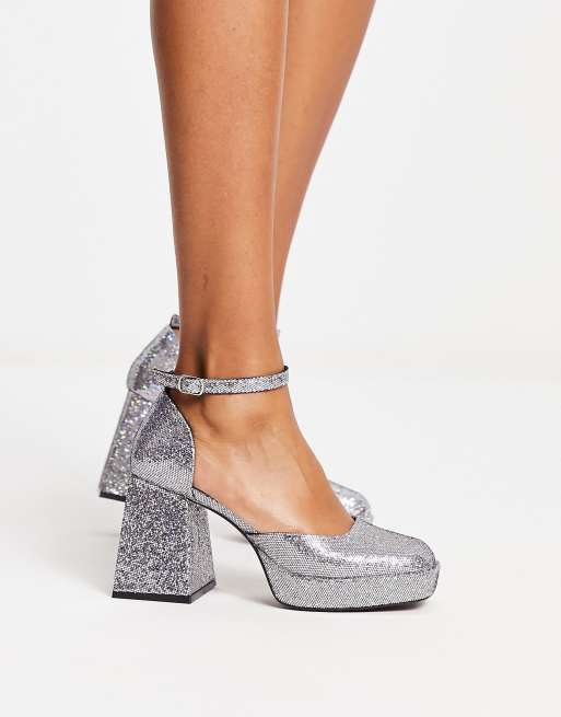 Silver block outlet platform heels