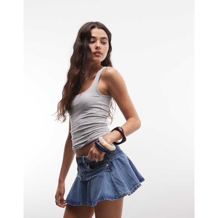 Monki pleated denim mini skirt in blue | ASOS