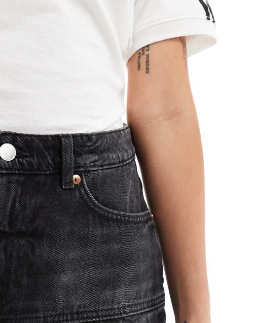 Monki pleated denim mini skirt in washed black, 5 of 5