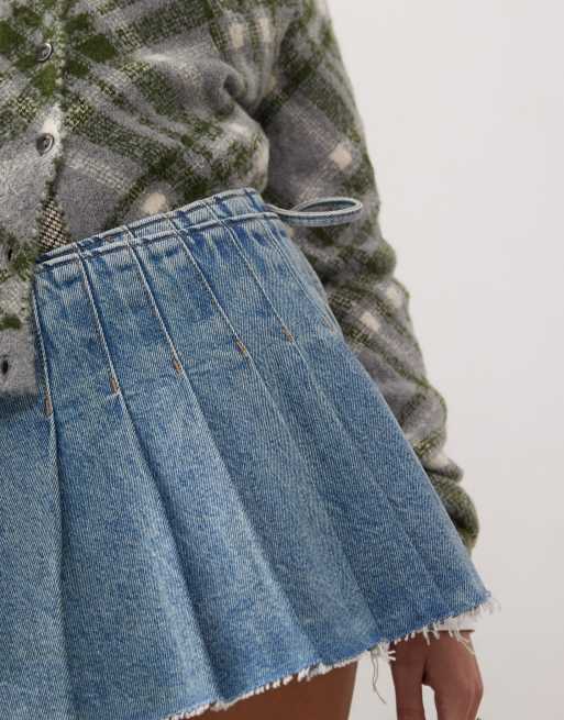 Pleated Skirt Stretch Denim Wrap Skirt Monki Pleated Denim Mini