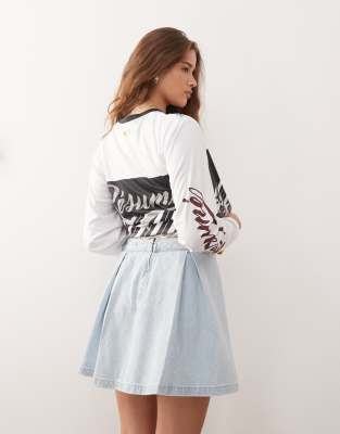 Monki Pleated Mini Denim Skirt