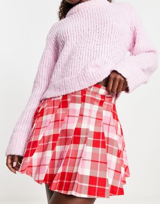 Monki pleated mini kilt skirt in pink and red check - ASOS Price Checker