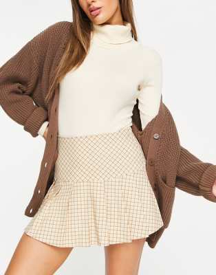 Monki pleated mini skirt in beige plaid | ASOS