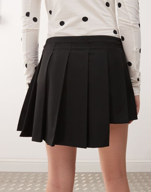 Monki pleated mini skirt with asymmetric hem in black
