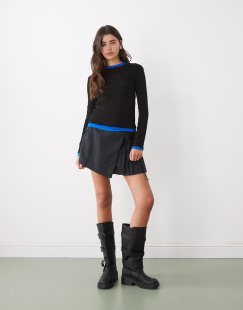 Monki pleated wrap mini skirt in black - view 1