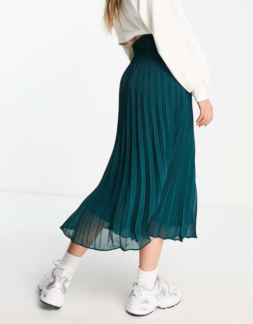 Monki plisse midi skirt in dark green DGREEN ASOS