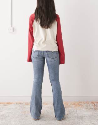 Monki Pocket Detail Flared Jeans In Blue