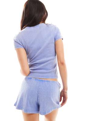 Monki Pointelle Lounge Shorts In Blue