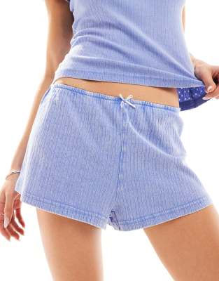 Monki Pointelle Lounge Shorts In Blue
