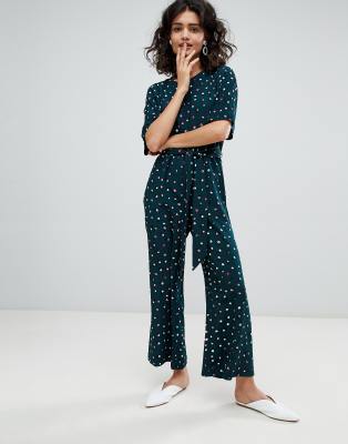 polka dot wide leg jumpsuit