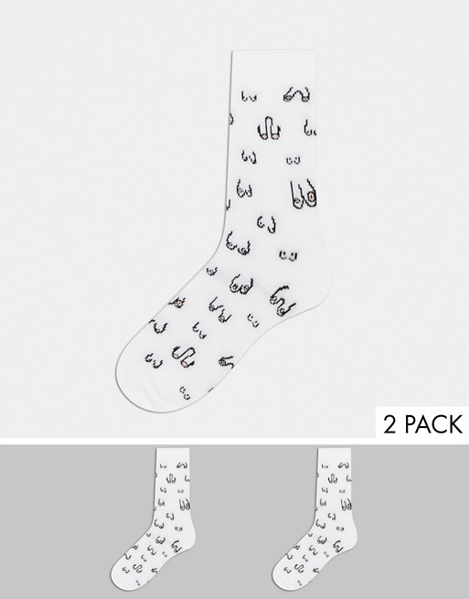 Monki Polly 2 pack organic cotton boob socks in white