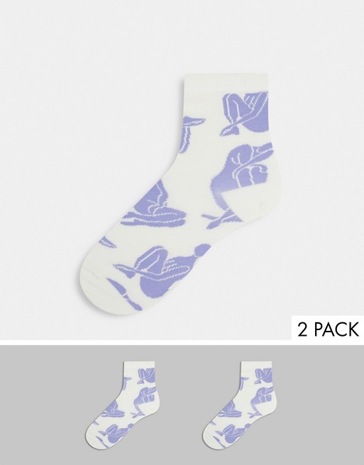 Monki Polly organic blend cotton 2 pack body socks in blue