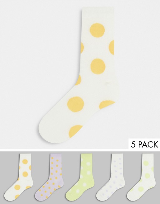 Monki Polly cotton 5 pack socks in multi spot - MULTI