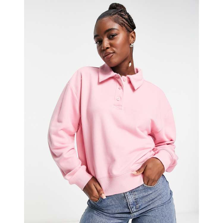 Monki polo collar sweatshirt in pink ASOS