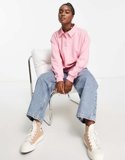 Monki polo collar sweatshirt in pink | ASOS