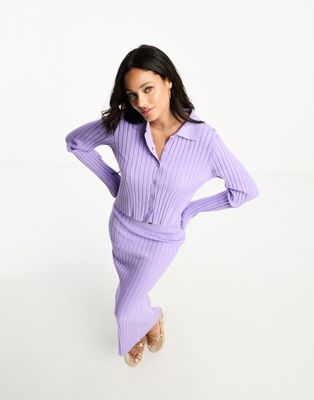 Monki co-ord rib knit polo top in lilac - ASOS Price Checker