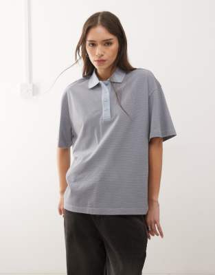 Monki - Polo rayé style rugby coupe carrée à manches courtes - Bleu